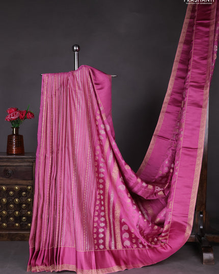 Semi kanchipuram partly saree mauve pink with allover silver & zari weaves and rettapet zari woven border