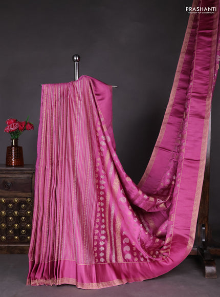Semi kanchipuram partly saree mauve pink with allover silver & zari weaves and rettapet zari woven border