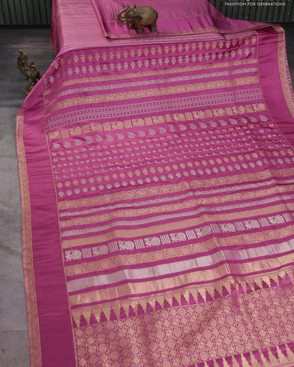 Semi kanchipuram partly saree mauve pink with allover silver & zari weaves and rettapet zari woven border