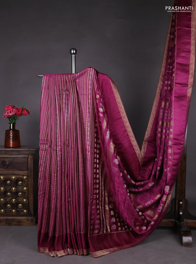 Semi kanchipuram partly saree purple shade with allover silver & zari weaves and rettapet zari woven border