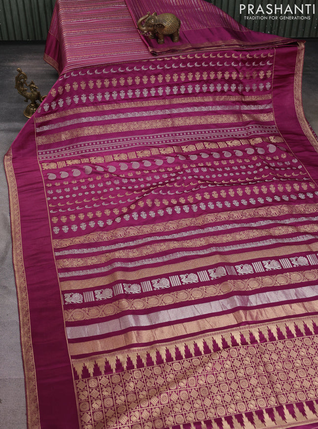 Semi kanchipuram partly saree purple shade with allover silver & zari weaves and rettapet zari woven border