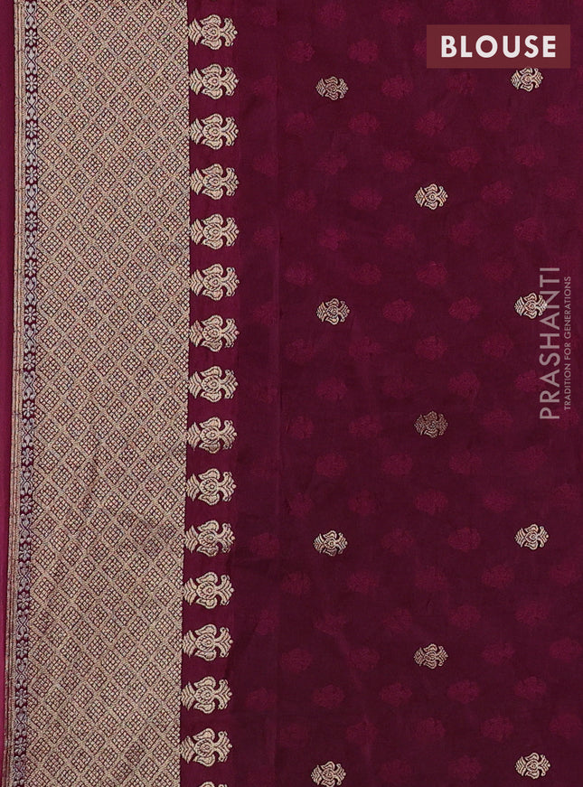 Semi kanchipuram partly saree wine shade with allover silver & zari weaves and rettapet zari woven border