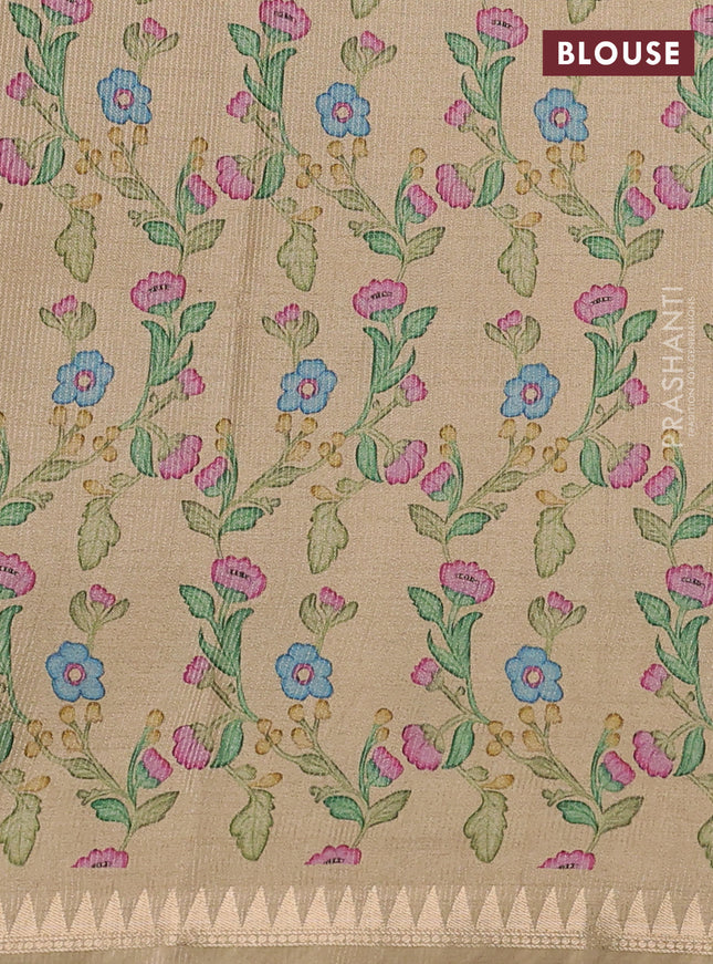Art tussar saree beige and sandal with plain body and tanjore printed border