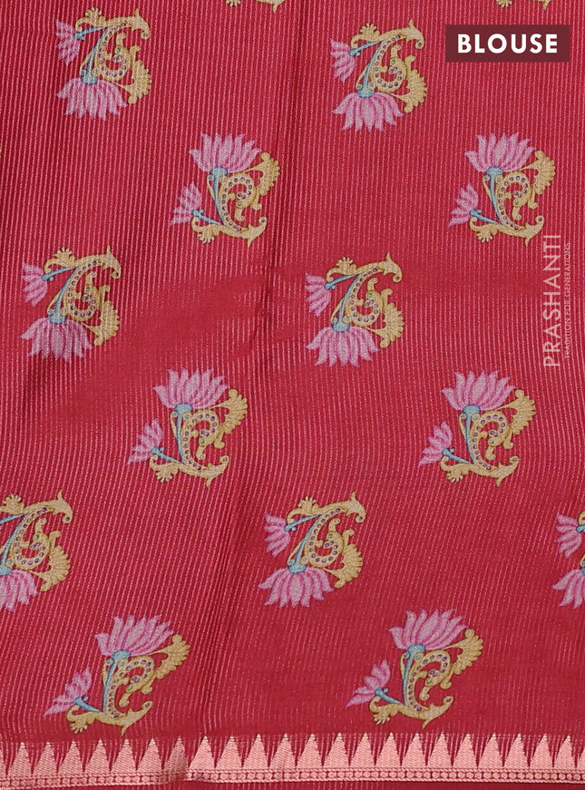 Art tussar saree dark grey and maroon with plain body and tanjore printed border