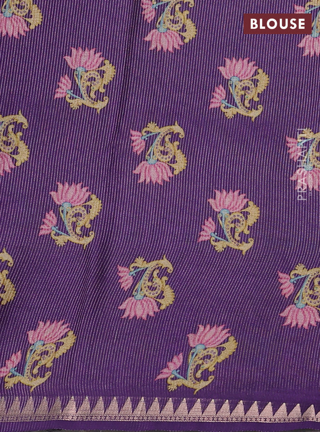 Art tussar saree green and violet with plain body and tanjore printed border