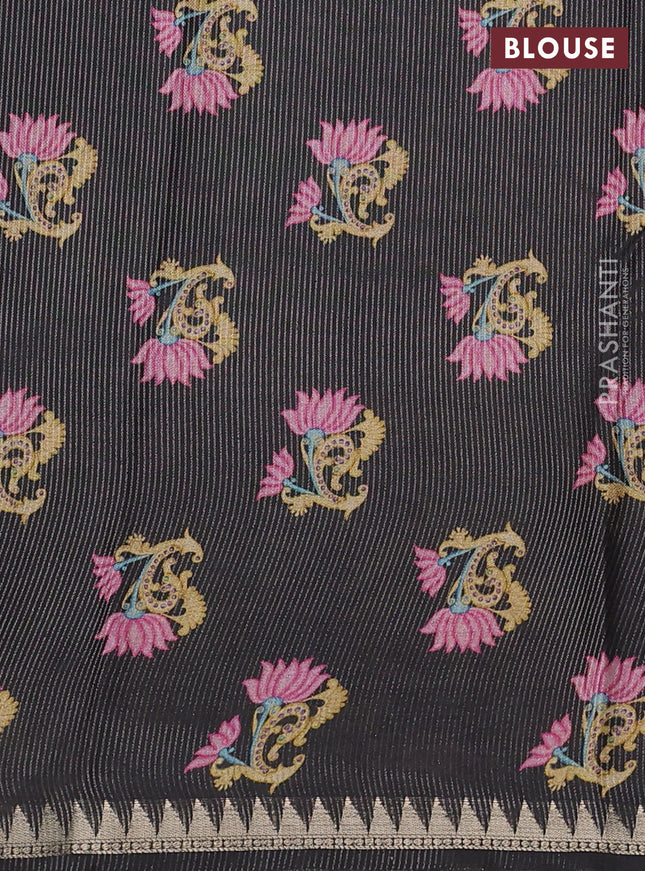 Art tussar saree wine shade and black with plain body and tanjore printed border