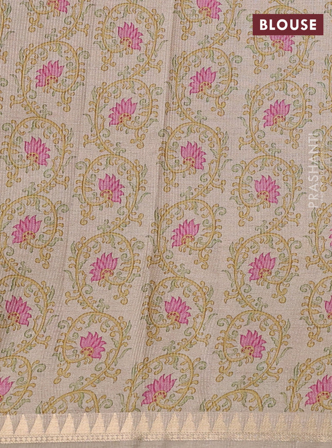 Art tussar saree pastel purple and beige with plain body and tanjore printed border