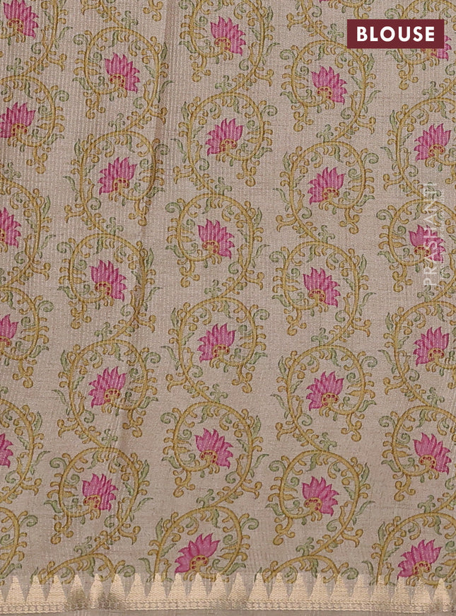 Art tussar saree pastel green and beige with plain body and tanjore printed border