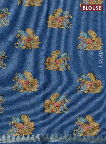 Art tussar saree pastel blue and peacock blue with plain body and tanjore printed border