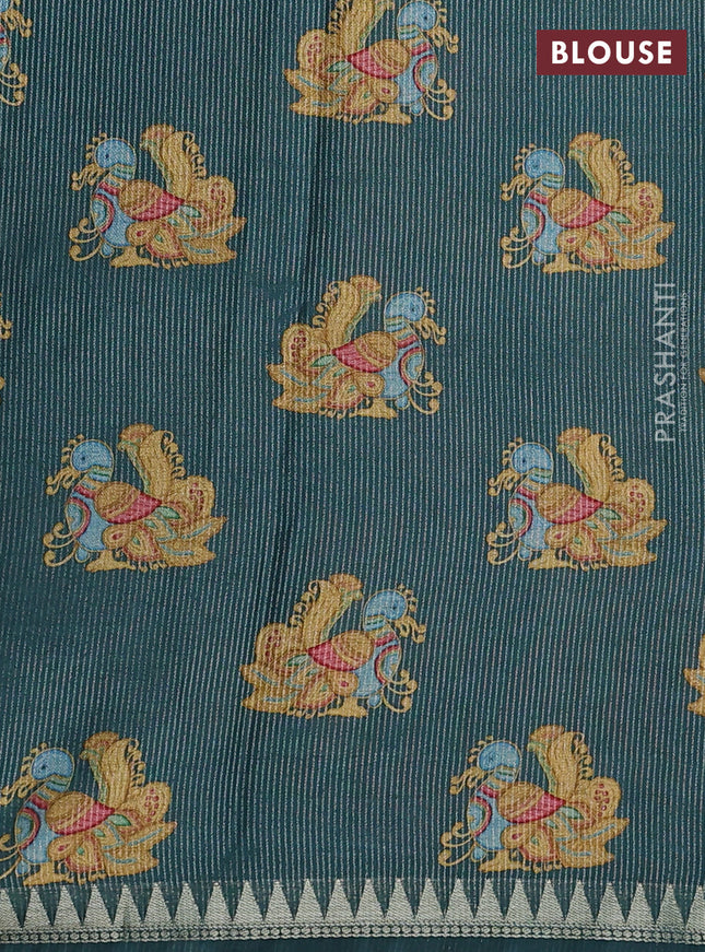 Art tussar saree pastel green and peacock green with plain body and tanjore printed border