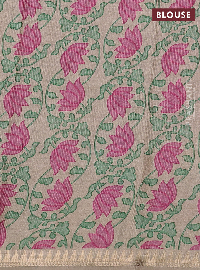 Art tussar saree pink and beige with plain body and tanjore printed border