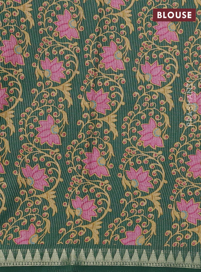 Art tussar saree green with plain body and tanjore printed border