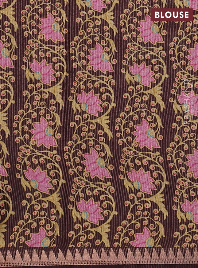 Art tussar saree coffee brown with plain body and tanjore printed border