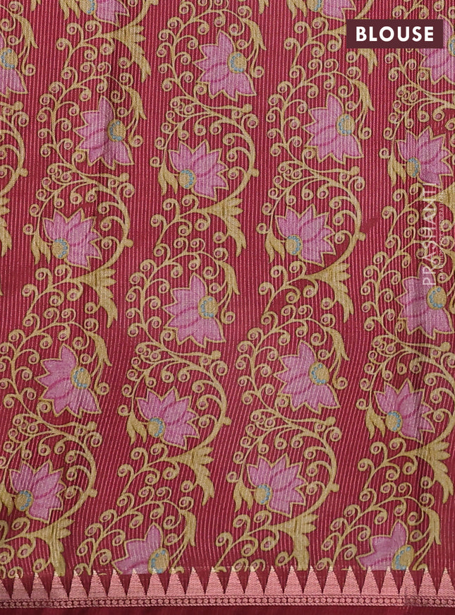 Art tussar saree maroon with plain body and tanjore printed border