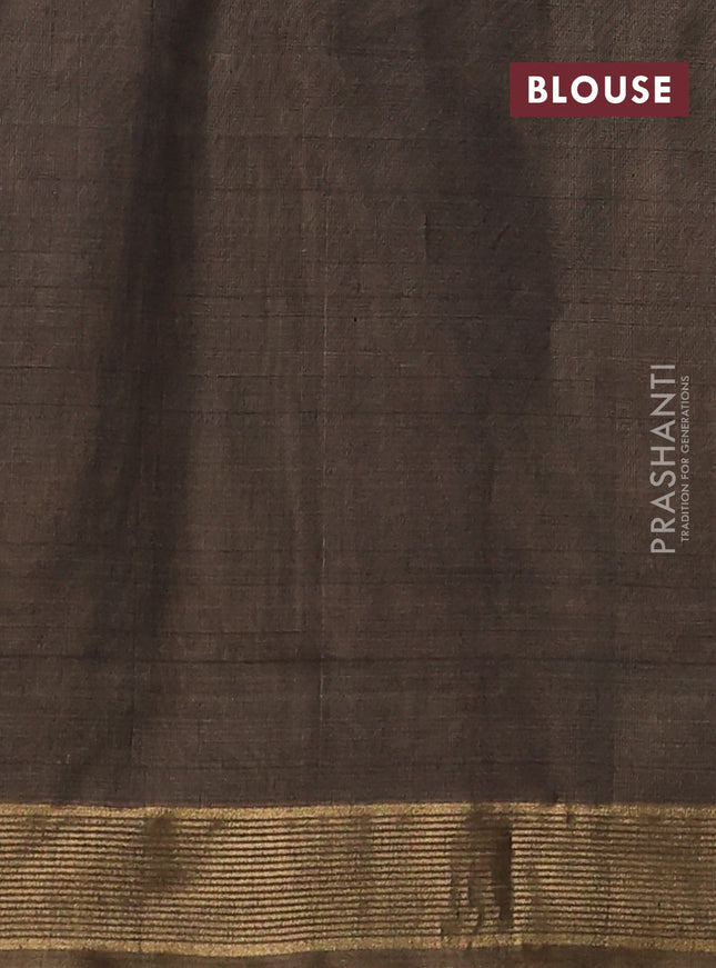 Kora silk cotton saree black and chikku shade with silver & gold zari woven buttas and zari woven border