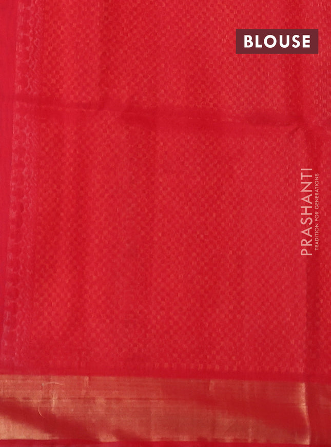 Kora silk cotton saree dark blue and red with silver zari woven buttas and zari woven border