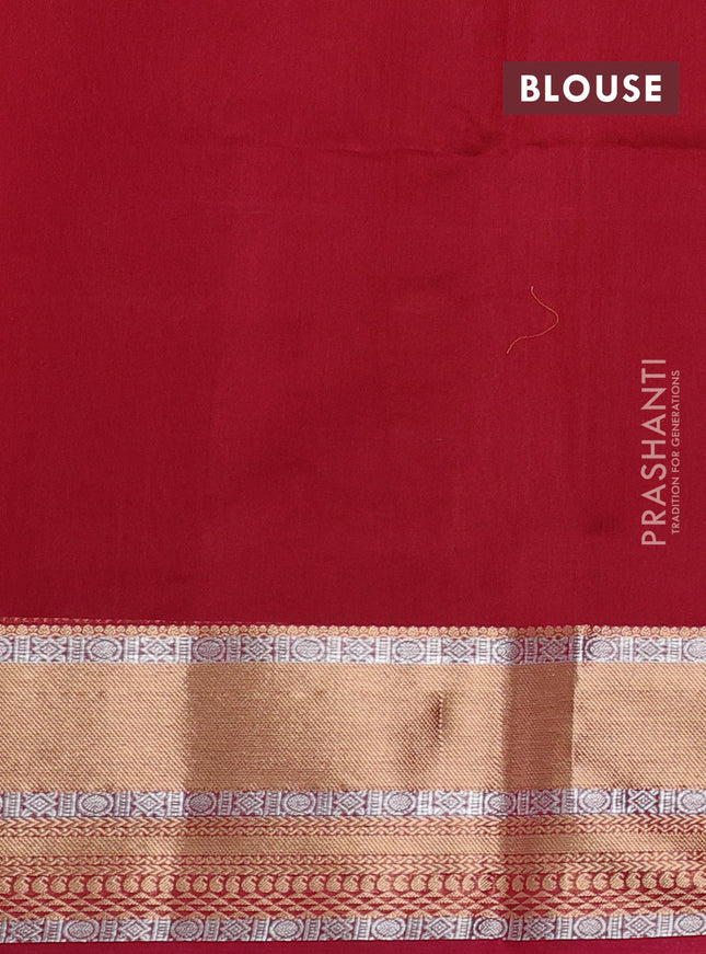 Kora silk cotton saree sandal and maroon with silver & gold zari woven buttas and zari woven border