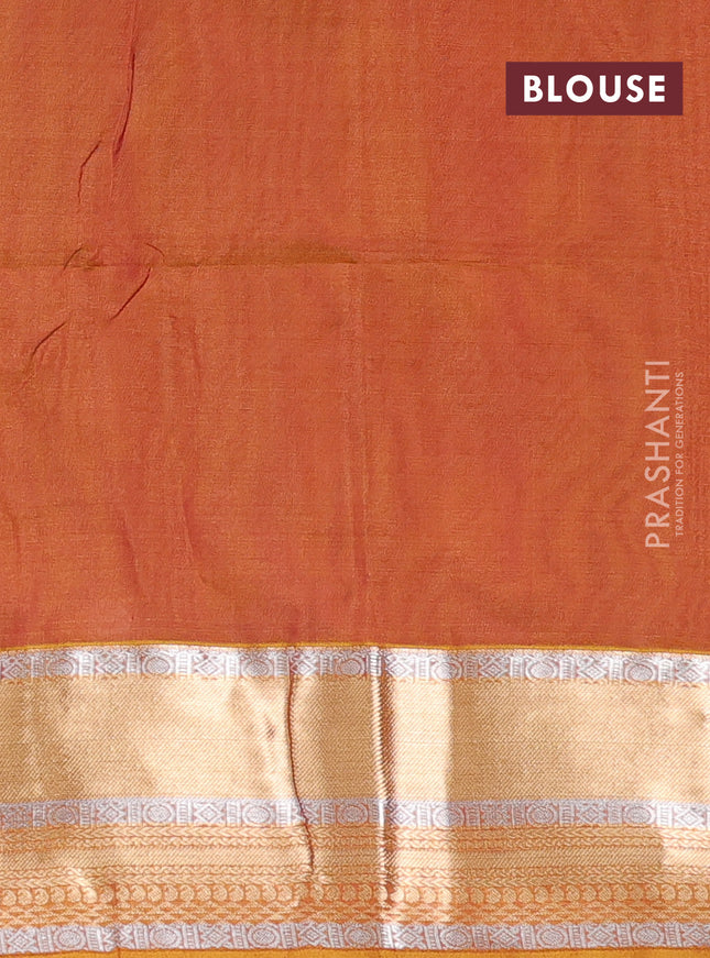 Kora silk cotton saree purple and dual shade of dark mustard with silver & gold zari woven buttas and zari woven border