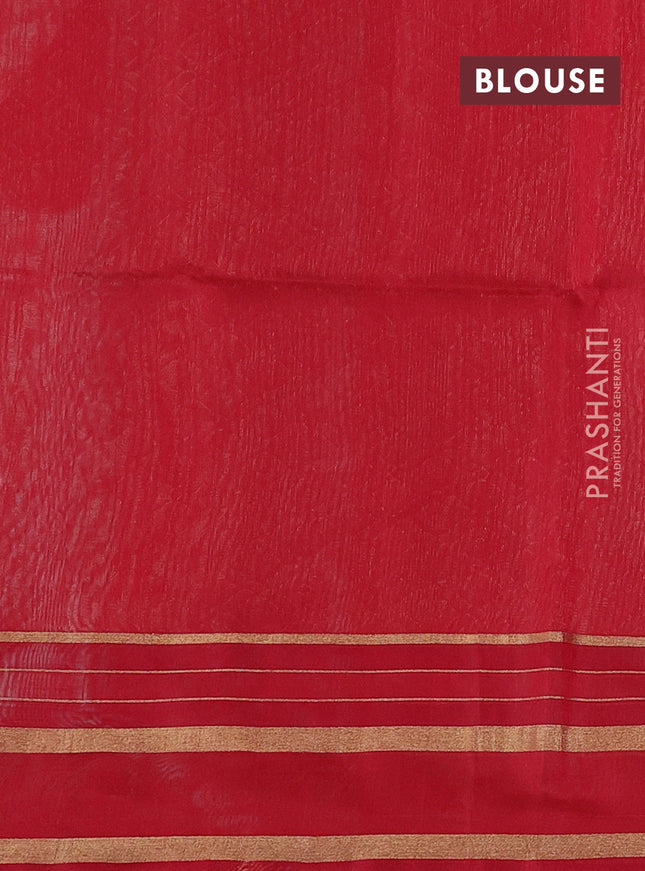 Kora silk cotton saree teal green shade and red with thread & zari woven buttas and rettapet zari woven border