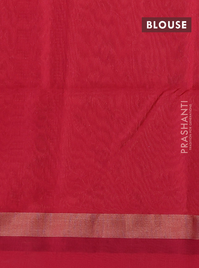 Kora silk cotton saree deep bottle green and pink with zari woven buttas and zari woven border