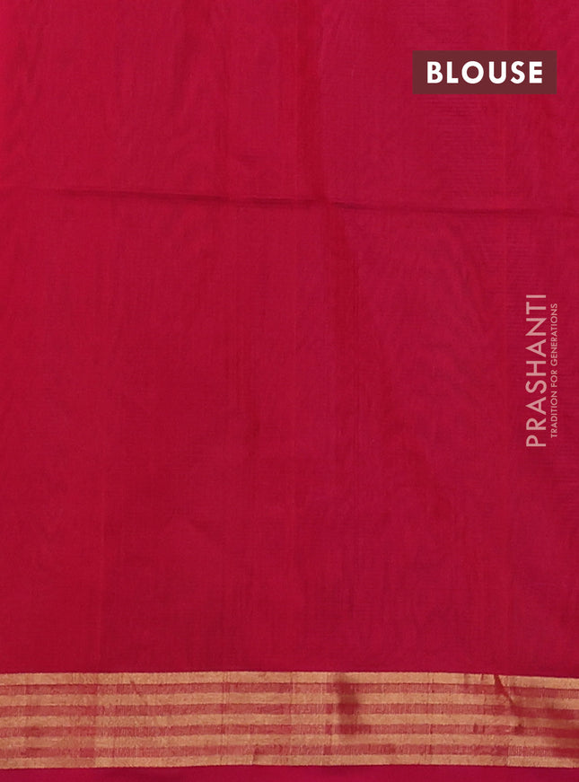 Kora silk cotton saree green and reddish pink with silver & gold zari woven buttas and zari woven border