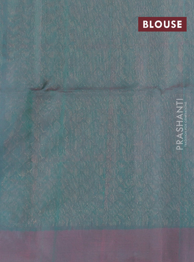 Kora silk cotton saree dual shade of teal green and dual shade of pinkish green with allover zari weaves & thread buttas and simple border