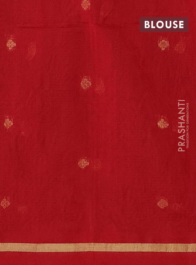 Kora silk cotton saree mehendi green and red with zari woven buttas and zari woven border