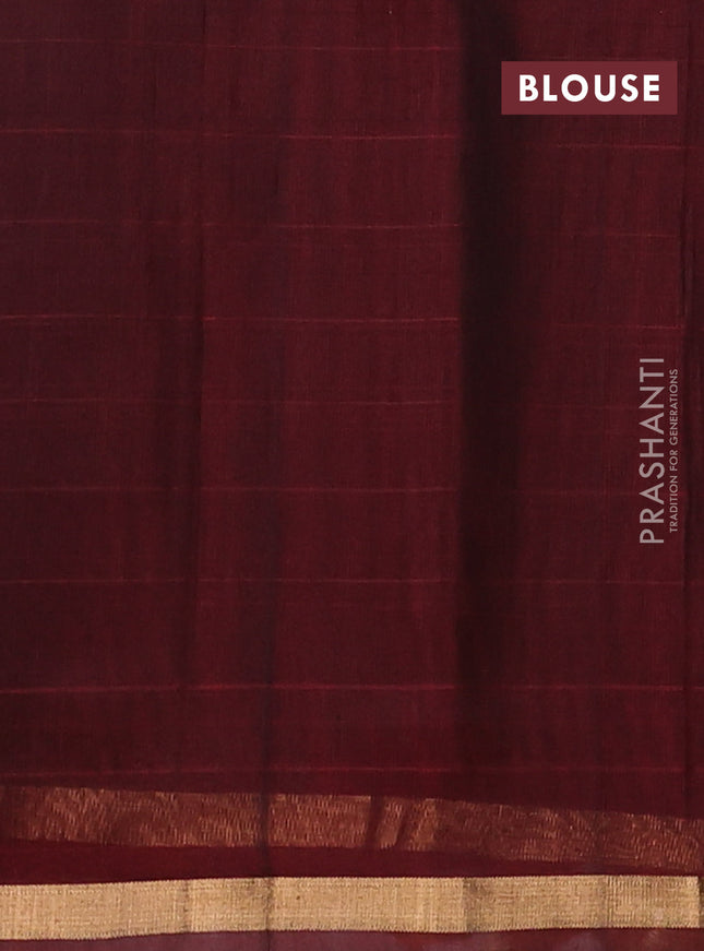 Kora silk cotton saree maroon and black with zari woven buttas and zari woven piping border