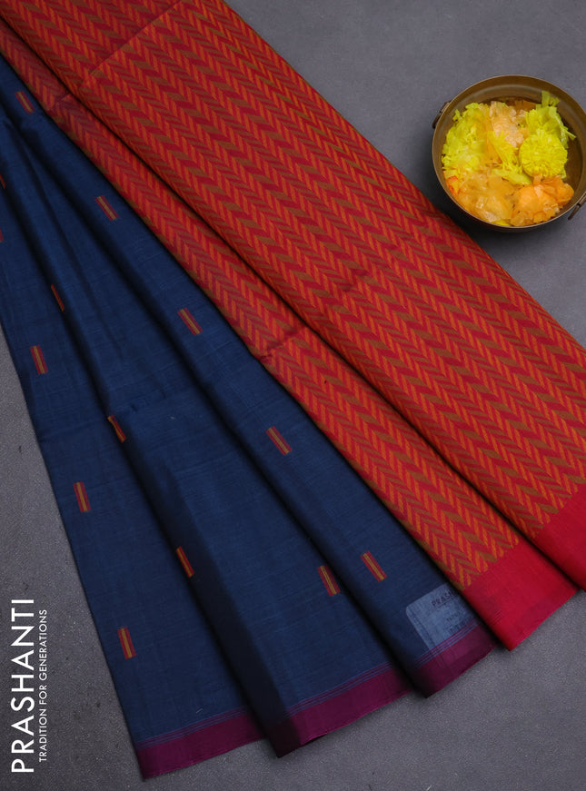 Kora silk cotton saree peacock blue and dual shade of pink with thread woven buttas and simple border