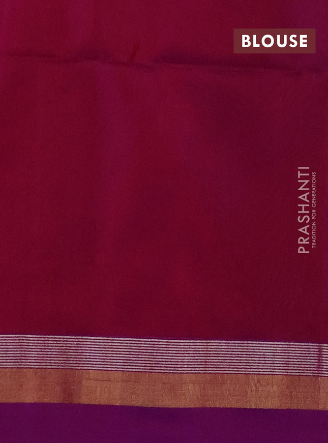Kora silk cotton saree pink and dual shade of purple with silver & gold zari woven buttas and zari woven simple border