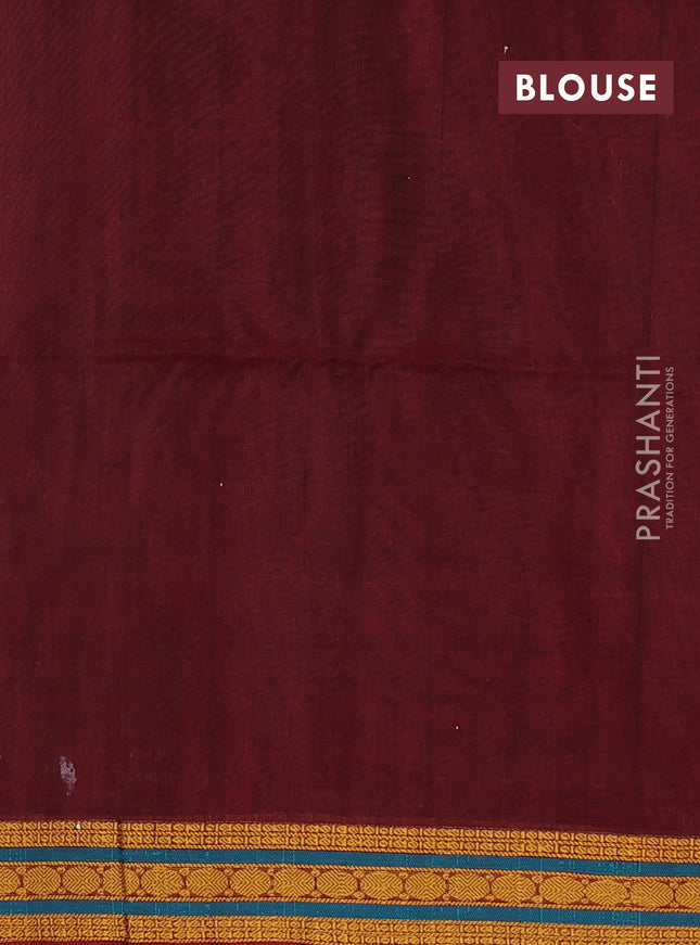 Kora silk cotton saree dark mustard and maroon with thread woven geometric buttas and thread woven border