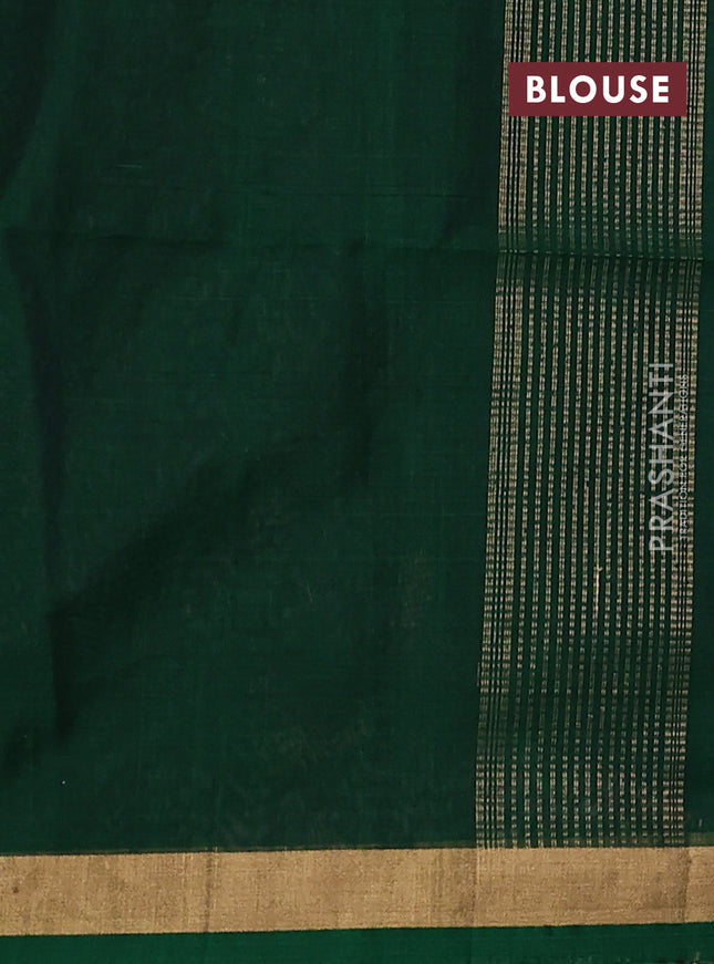 Kora silk cotton saree dark grey and green with allover zari weaves & thread buttas and zari woven border