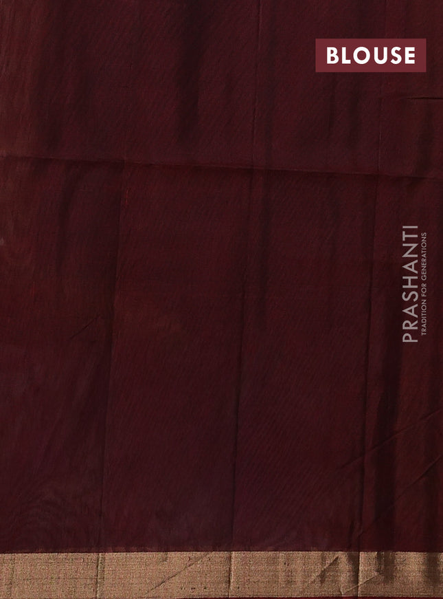 Kora silk cotton saree dark mehendi green and deep maroon with zari woven buttas and zari woven border