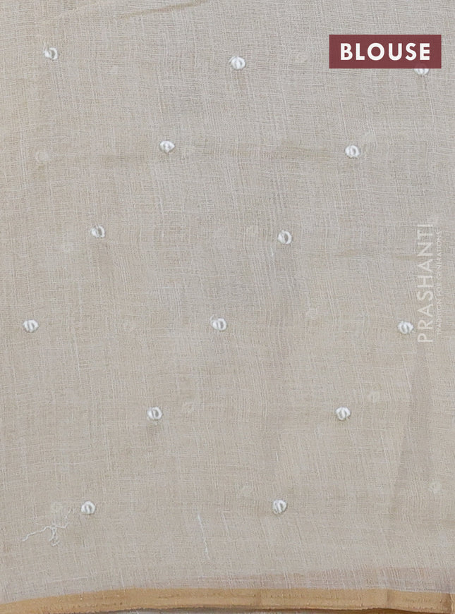 Linen cotton saree cream and grey with kantha stitch work and embroidered border