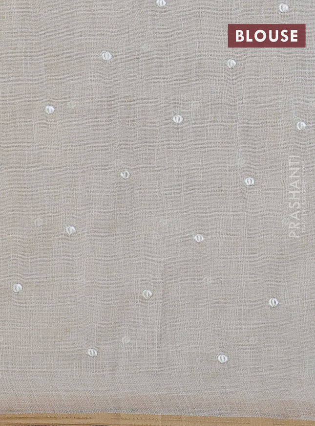 Linen cotton saree cream and maroon with kantha stitch work and embroidered border