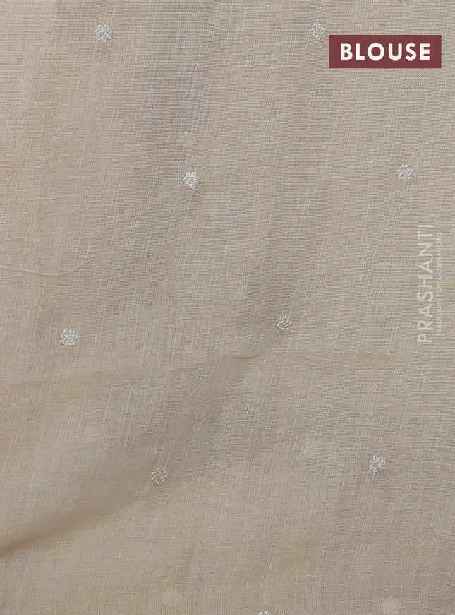 Linen cotton saree cream and rust shade with kantha stitch work and embroidered border