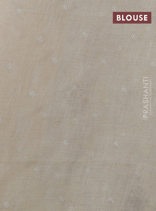 Linen cotton saree cream and maroon with kantha stitch work and embroidered border