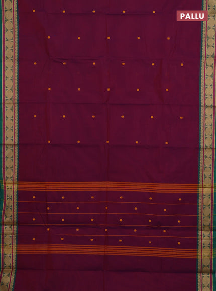 Chettinad cotton saree deep wine and green with thread woven buttas and thread woven border