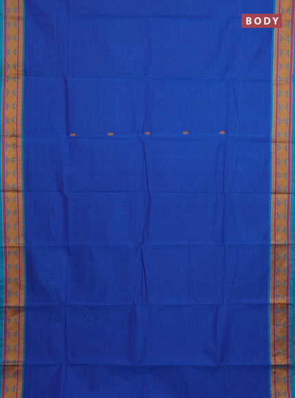 Chettinad cotton saree blue and teal green with thread woven buttas and thread woven border