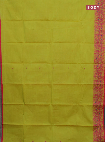 Chettinad cotton saree light green and pink with thread woven buttas and thread woven border