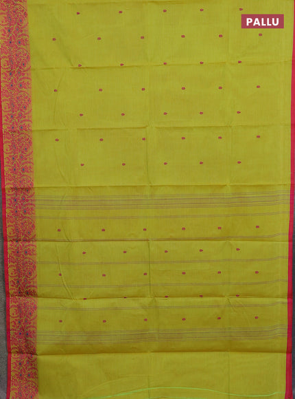 Chettinad cotton saree light green and pink with thread woven buttas and thread woven border