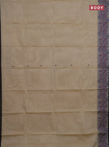 Chettinad cotton saree sandal and grey with thread woven buttas and thread woven border
