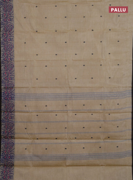 Chettinad cotton saree sandal and grey with thread woven buttas and thread woven border