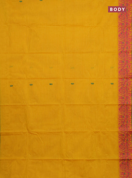 Chettinad cotton saree yellow and green with thread woven buttas and thread woven border