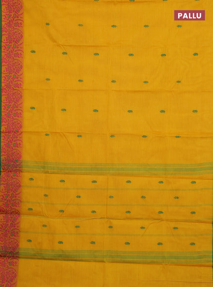Chettinad cotton saree yellow and green with thread woven buttas and thread woven border