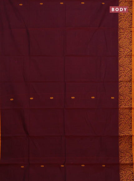 Chettinad cotton saree deep maroon and mustard yellow with thread woven buttas and thread woven border