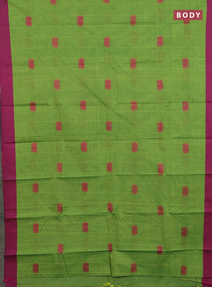Chettinad cotton saree light green and pink with stripes pattern & annam thread woven buttas and simple border