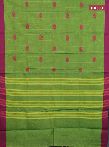 Chettinad cotton saree light green and pink with stripes pattern & annam thread woven buttas and simple border