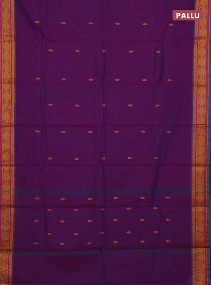 Chettinad cotton saree bluish purple and teal green with plain body and thread woven butta border