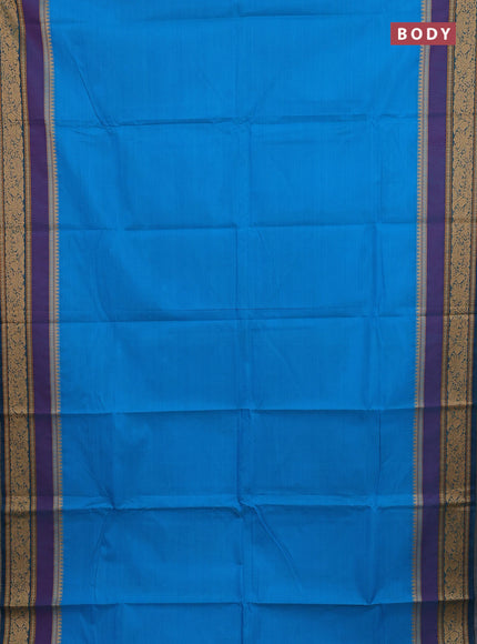 Chettinad cotton saree cs blue and bluish purple with plain body and temple design rettapet thread woven border
